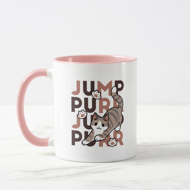 Spelande kattjumpönsdesign - pumpform - Pun Purr P Mugg (Vänster)