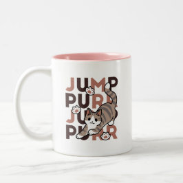 Spelande kattjumpönsdesign - pumpform - Pun Purr P Två-Tonad Mugg