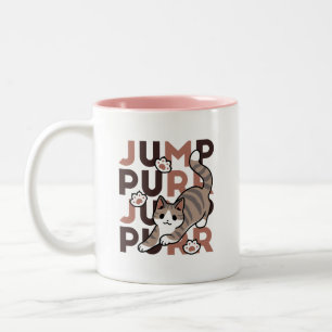Spelande kattjumpönsdesign - pumpform - Pun Purr P Två-Tonad Mugg