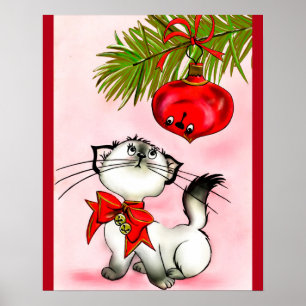 Spelande Kattunge i en röd julklapp Poster