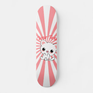 Spelande Kawaii White Kitten-Anpassningsbar Mini Skateboard Bräda 18,5 Cm