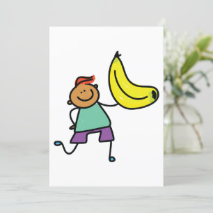 Spelande Kid Holding Big Gult Banana Inbjudningar