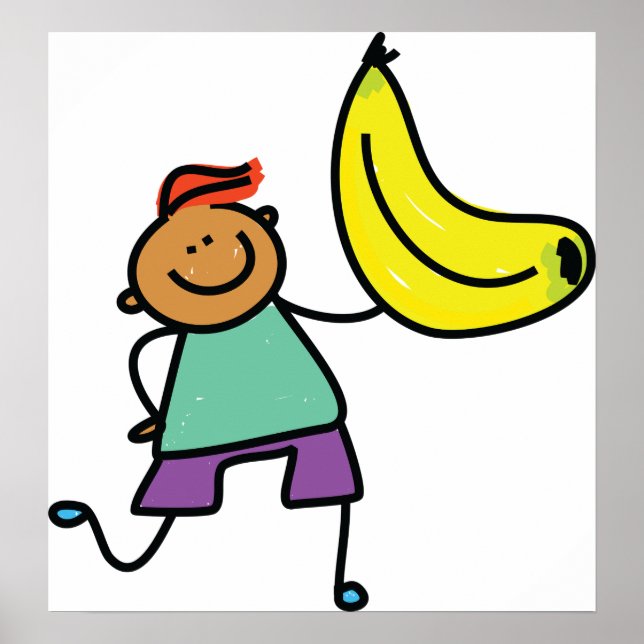 Spelande Kid Holding Big Gult Banana Poster (Framsidan)