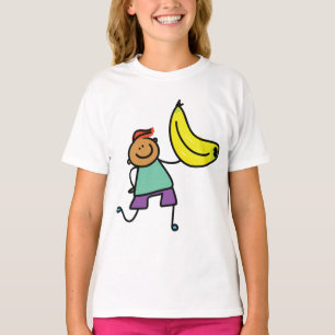 Spelande Kid Holding Big Gult Banana T Shirt