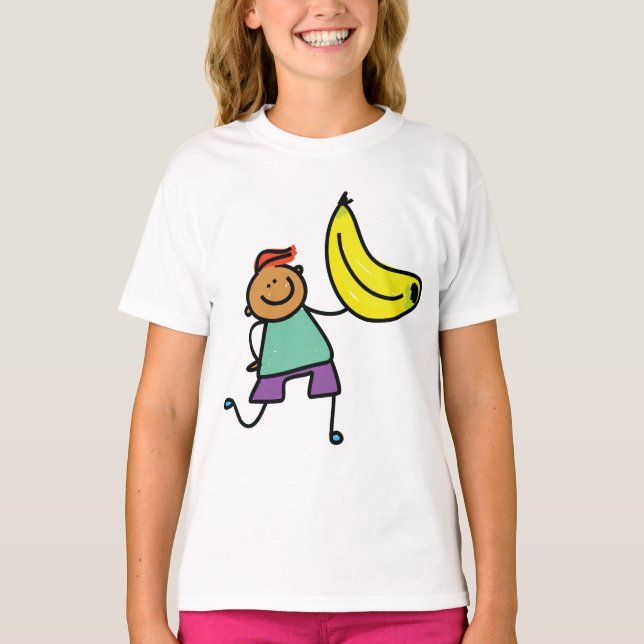 Spelande Kid Holding Big Gult Banana T Shirt (Framsida)