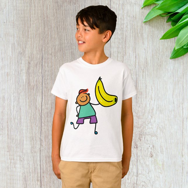 Spelande Kid Holding Big Gult Banana T Shirt (Skapare uppladdad)