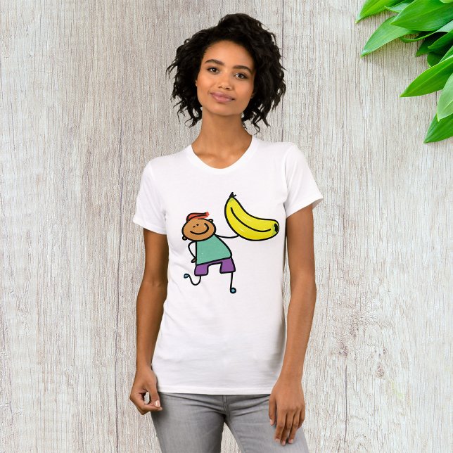 Spelande Kid Holding Big Gult Banana T Shirt (Skapare uppladdad)