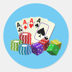 Spelande konst i kasino Dice Poker chip Runt Klistermärke