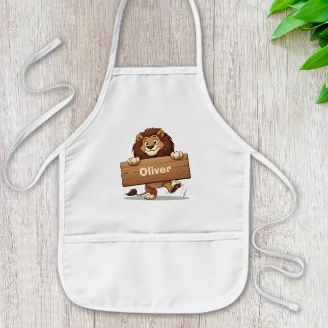Spelande Lejon med trä Namn Plattor Barnförkläde (Skapare uppladdad)