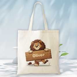 Spelande Lejon med trä Namn Plattor Tygkasse