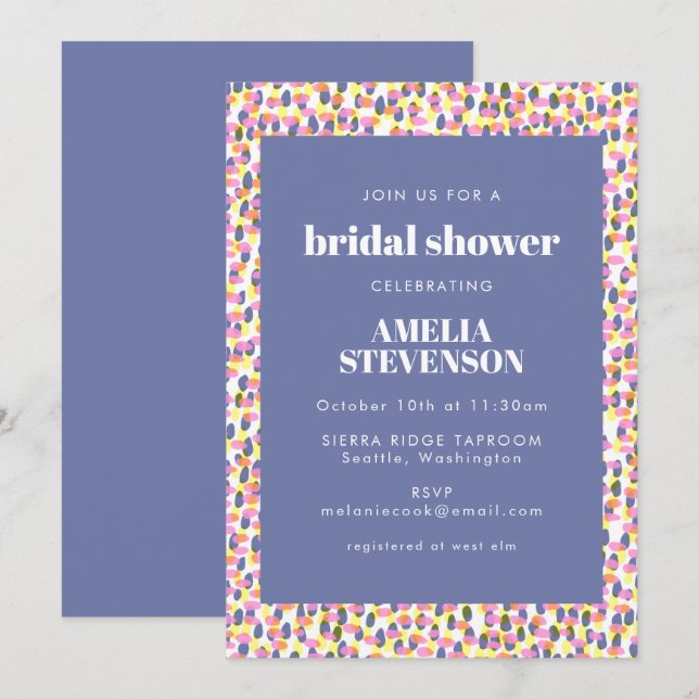 Spelande Lila Abstrakt Dot Mönster Möhippa Inbjudningar (Fram/baksida)