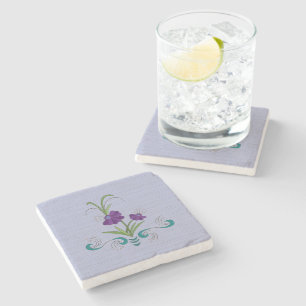 Spelande Lila Flower w/Tumbling Teal Swirls Marbl Stenunderlägg