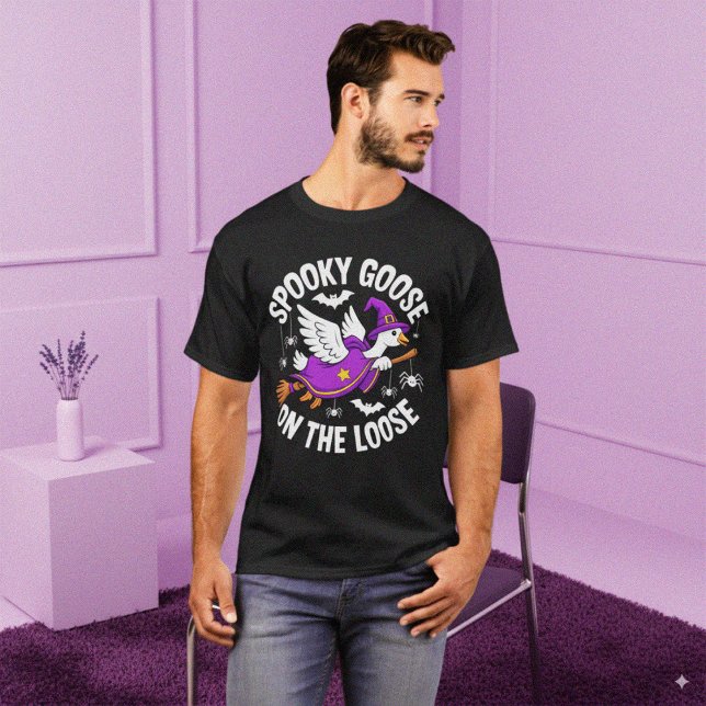 Spelande Lila Halloween Goose Witch Tecknad T Shirt (Skapare uppladdad)