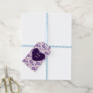 Spelande Lila Rosa Flower Heart Tack Presentetikett