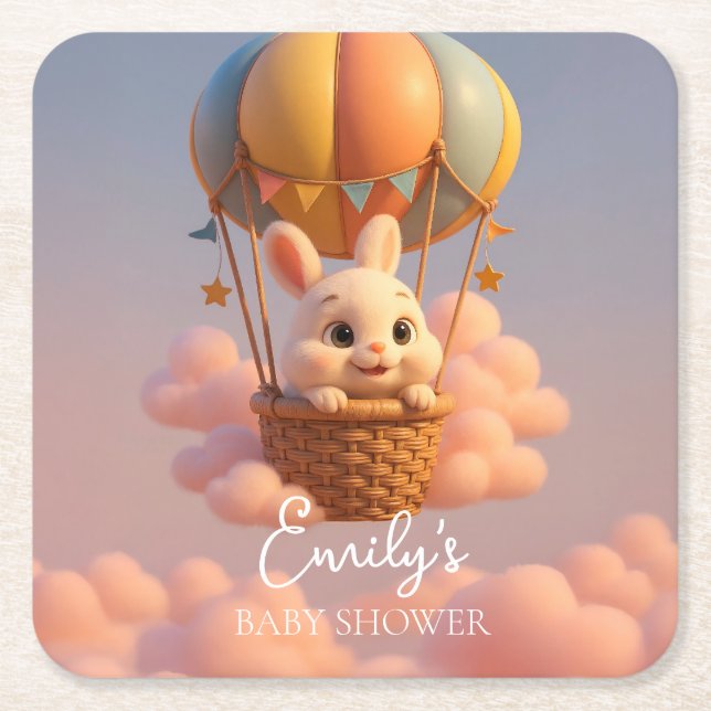 Spelande Luftballong med Rosa Clouds Underlägg Papper Kvadrat (Framsidan)