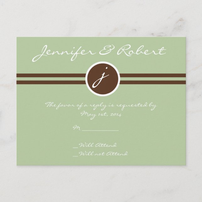 Spelande Monogram i Grönten Sage och Brown OSA Pos Inbjudan Vykort (Framsida)