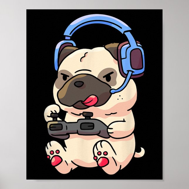 Spelande Mops Gaming Mopsar TV Spel Present  Poster (Framsidan)