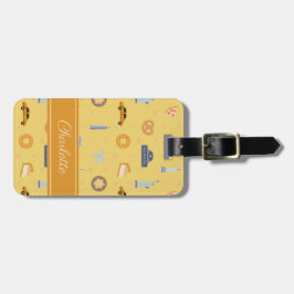 Spelande NYC-ikoner Mönster Gult Namn Bagagebricka