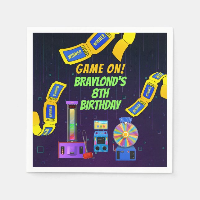 Spelande och Arcade Birthday Pappersservett (Framsidan)