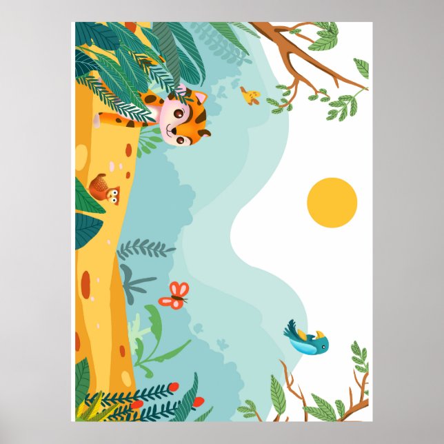 Spelande och beskrivande, lekfull Jungle Unge Digi Poster (Framsidan)