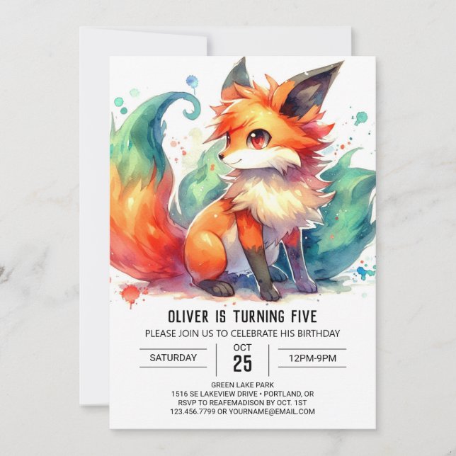 Spelande Online Fox Birthday Inbjudningar (Framsida)