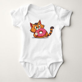 Spelande Orange Tabby katt med Donut Baby Bodykost T Shirt