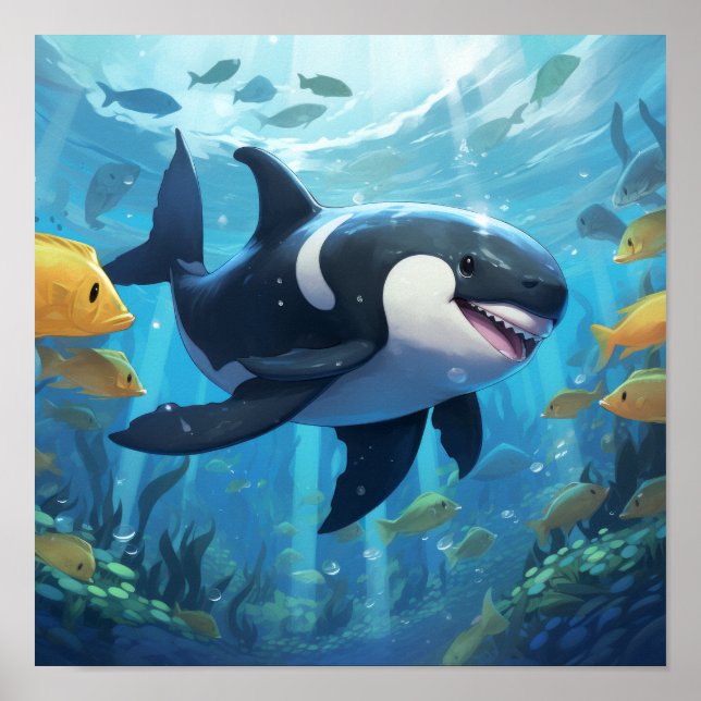 Spelande Orca Pokemon Poster - Streckande teckning (Framsidan)