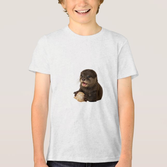 Spelande Otter Unge med Seashell T Shirt (Framsida)