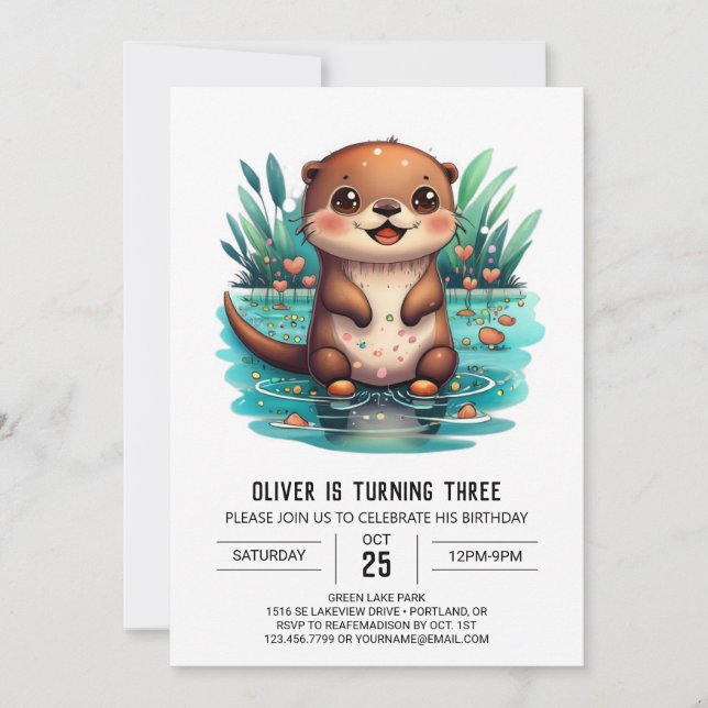 Spelande Otter Wonderland Birthday-inbjudan Inbjudningar (Framsida)