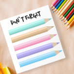 Spelande pastellFärgpennor Glöm inte Anteckningsblock<br><div class="desc">Släpp loss din kreativitet och missa aldrig en uppgift med det här anteckningsblocket för leksaker och anpassade. Med en rad pastellpennor i lugnande nyanser kan du i anteckningsblocket inbjudan skriva ner anteckningar med en liten aning stollig. Rubriken "DON’T FORGET" i ett avslappnad-skript lägger till en påminnelse i din dagliga rutin....</div>