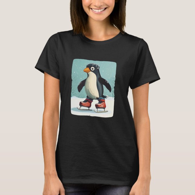 Spelande penguin i Skating Shoes Graphic for Winte T Shirt (Framsida)
