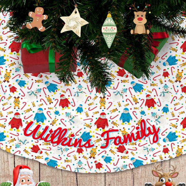 Spelande Penguin Reindeer Snögubbe Design Julgransmatta Borstad Polyester (Christmas Penguins Reindeer and Polar Bears Personalized Tree Skirt)