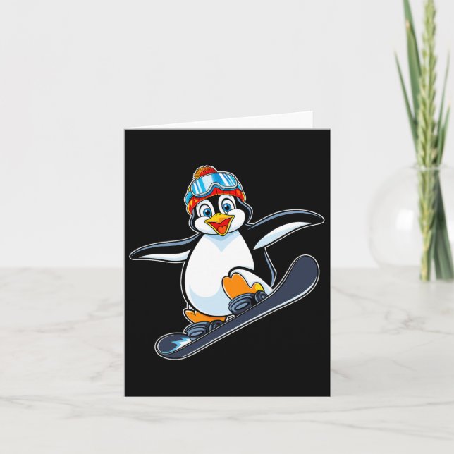Spelande Penguin Snowboarding Äventyr Design Kort (Framsida)