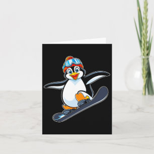 Spelande Penguin Snowboarding Äventyr Design Kort