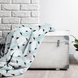 Spelande Penguins Sliding på Snö Mönster Fleecefilt
