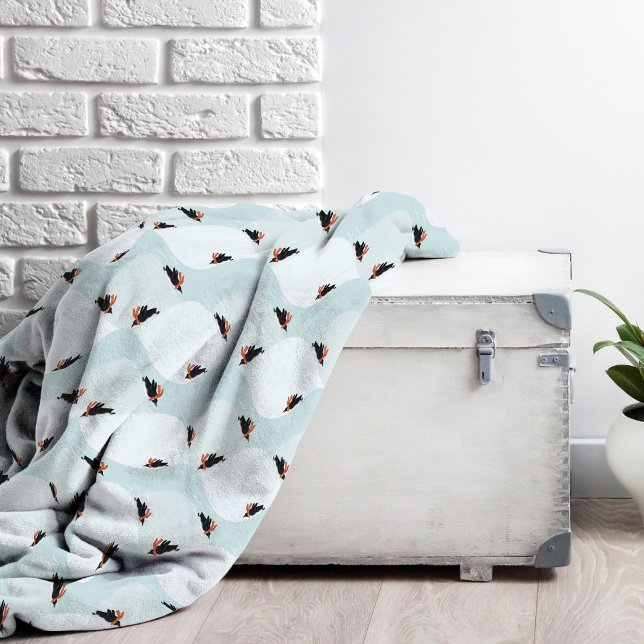 Spelande Penguins Sliding på Snö Mönster Fleecefilt (Penguins in the snow pattern fleece blanket)