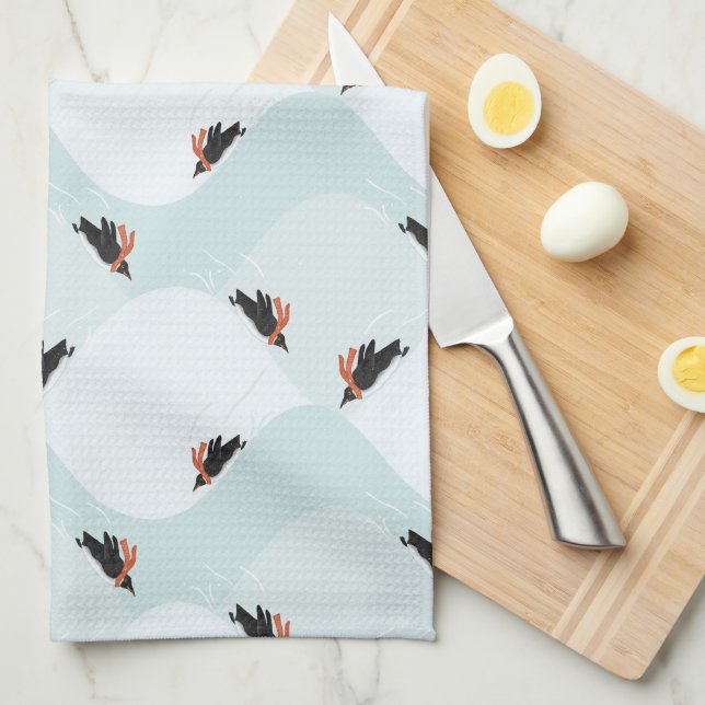 Spelande Penguins Sliding på Snö Mönster Kökshandduk (Vikt i Fjärdedel)