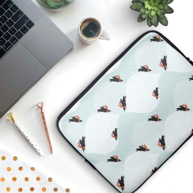 Spelande Penguins Sliding på Snö Mönster Laptop Fodral (Playful Penguin Pattern Laptop Sleeve)