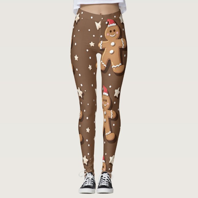 Spelande Pepparkaksgubbe Mönster på Brown Leggings (Framsida)