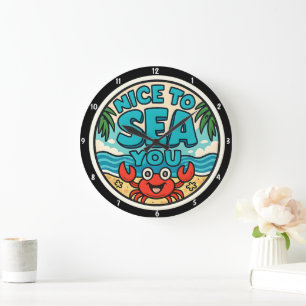 Spelande persikofärgad vibrant Färg Sea Motif Stor Klocka