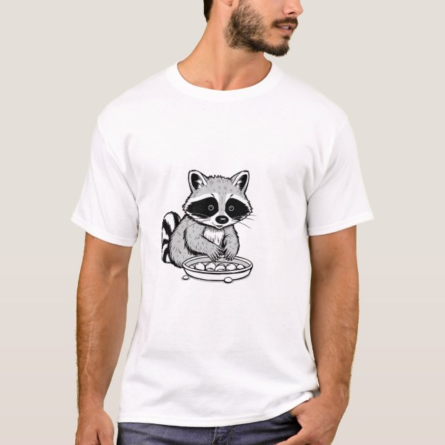 Spelande Raccoon Roligt T-Shirt (Framsida)