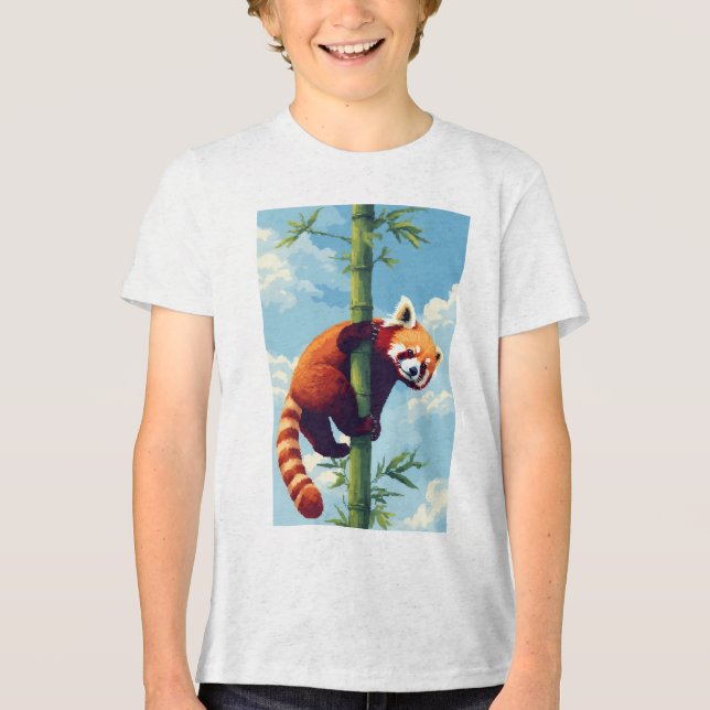 Spelande Red Panda Pixel Art T-Shirt (Framsida)