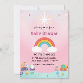 Spelande regnbåge, babyvykort med Cute Leksak Inbjudningar