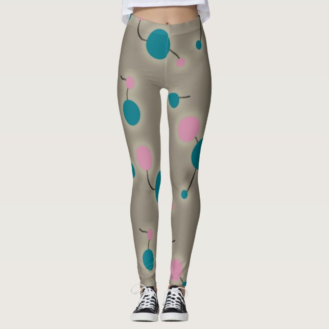Spelande Retro Large Molecules Universe Rosa Blue Leggings (Framsida)