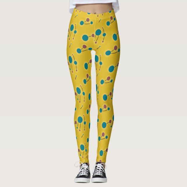 Spelande Retro Small Molecules Universe Red-Gult Leggings (Framsida)