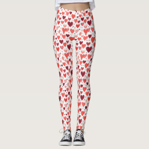 Spelande röda hand plockade-hjärtan mönster på vit leggings