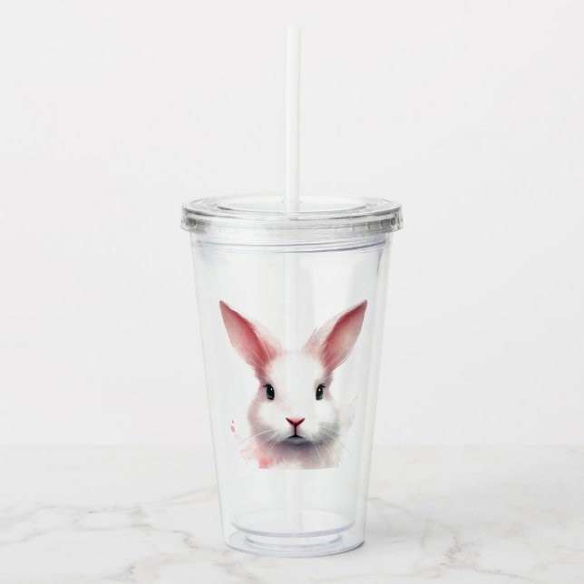 "Spelande Rosa Bunny Acrylic Tumbler Take Away Mugg (Framsida)