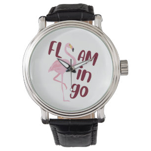 Spelande Rosa Flamingo Typography Art Armbandsur