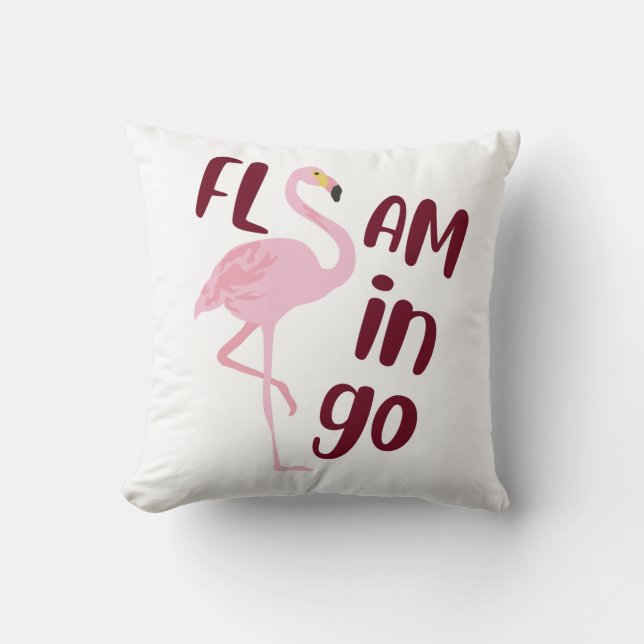 Spelande Rosa Flamingo Typography Art Kudde (Framsida)