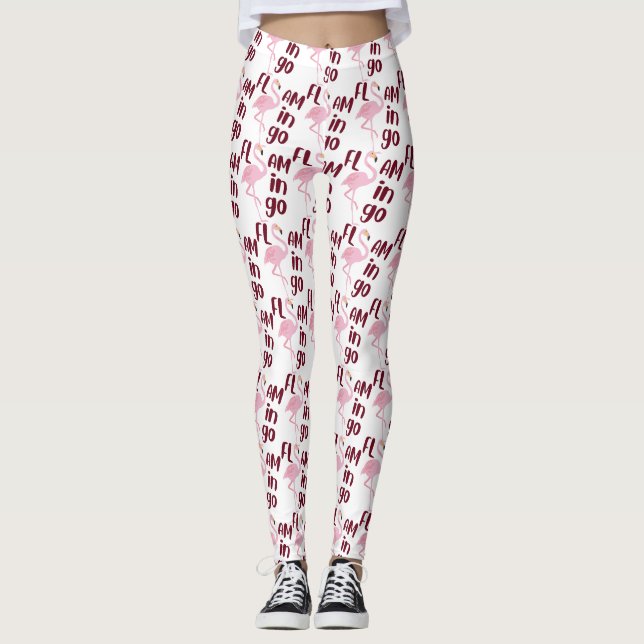 Spelande Rosa Flamingo Typography Art Leggings (Framsida)